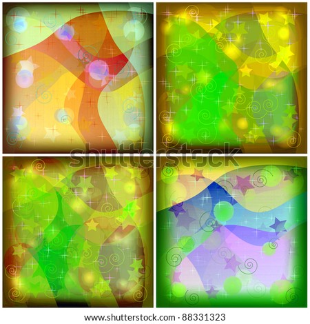 Set abstract various colored backgrounds, patterns with curves, stars and circles