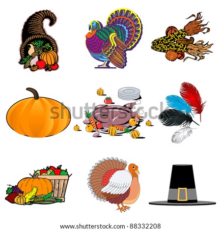 Vector illustration of 9 icons. Thanksgiving Icons 1