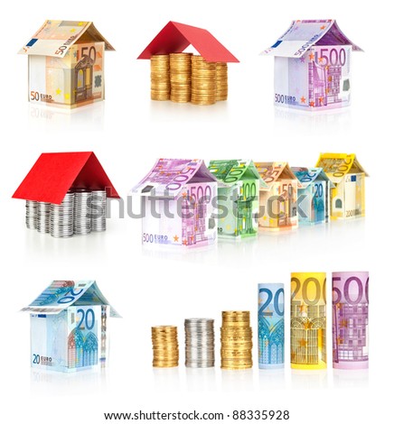 money houses and roll diagram collection isolated on white