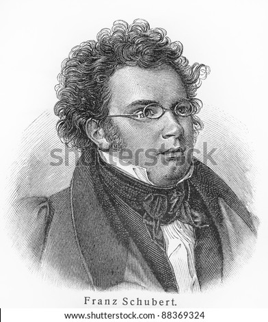 Franz Schubert - Picture from Meyers Lexicon books written in German language. Collection of 21 volumes published between 1905 and 1909.