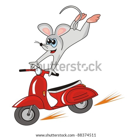 mouse and motorbike, vector icon, funny illustration