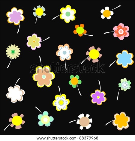 Decorative wallpaper with flowers on black background vector
