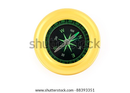 bright yellow and black compass isolated on white background