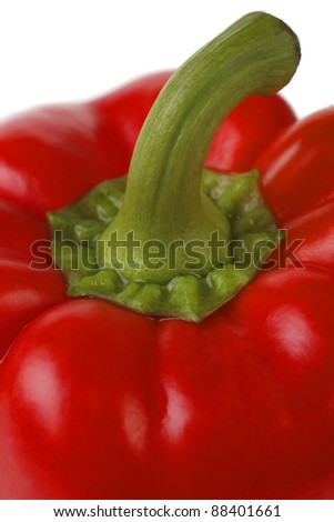 Bright red pepper closeup. isolated on white.
