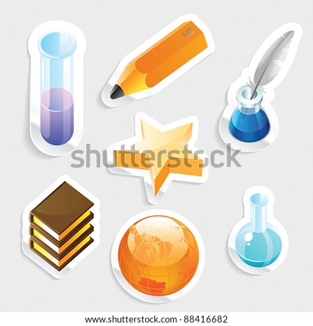 Sticker icon set for education and science.  Vector illustration.