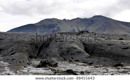 Glacier in Iceland, volcanic black ice in summer time