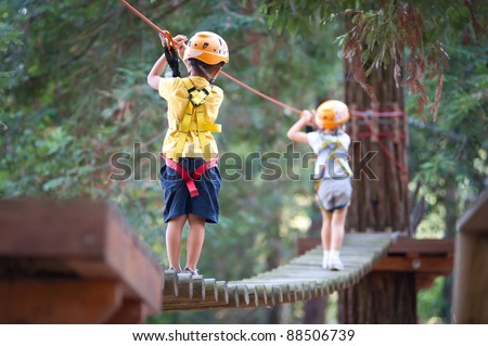 6 year old Kids climbing trees in Dolomites, Italy. Royalty-Free Stock Photo #88506739