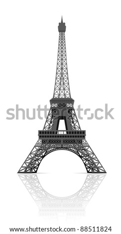 Eiffel tower in Paris illustration on white