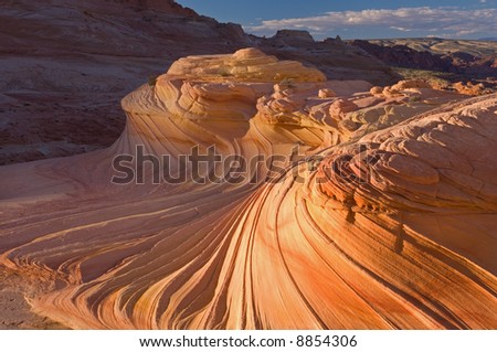 The Wave, swirling sandstone, Coyote Buttes Paria Canyon-Vermillion Cliffs Wilderness Area, Arizona, USA