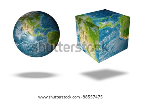 image of the earth square globe on white background