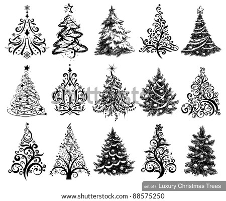 Set of Dreawn Christmas Trees. 15 designs in one file. To see similar sets visit my gallery