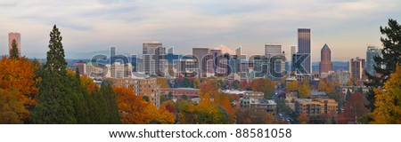 Portland Oregon City Skyline and Mount Hood in the Fall Panorama