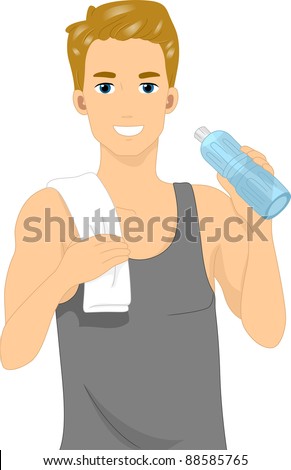 Illustration of a Man Drinking Bottled Water