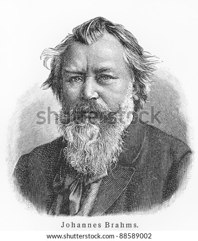 Johannes Brahms - Picture from Meyers Lexicon books written in German language. Collection of 21 volumes published between 1905 and 1909.