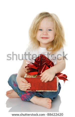 The girl with a gift. isolated on the white