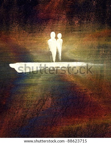 picture painted by me called Couple. It shows a symbolic man and a woman in colorful abstract background