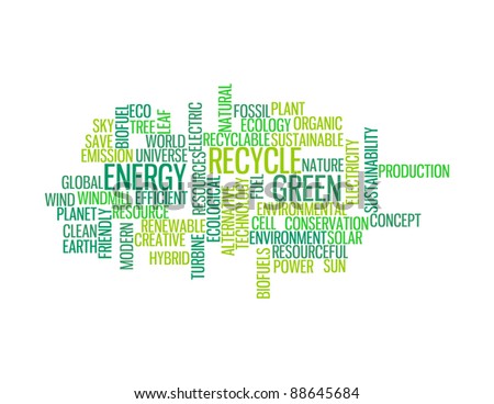 recycle green energy info-text graphics and arrangement concept on white background (word cloud)