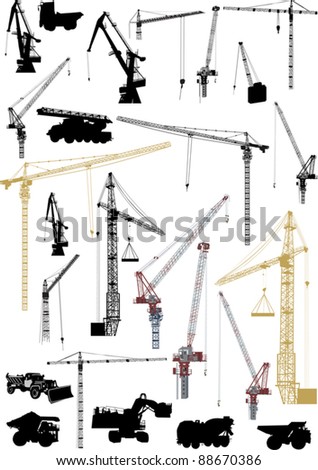 illustration with building machinery isolated on white background