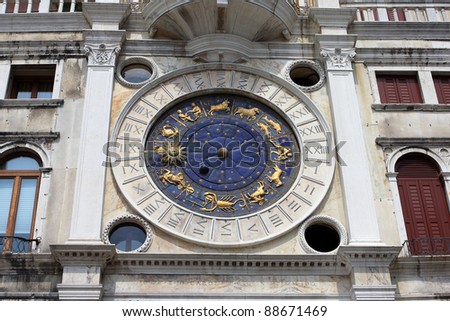 Astronomical St. Mark's Clock in the Clocktower on the Piazza San Marco, Venice, Italy