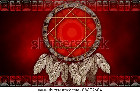 Native American dream catcher on red background