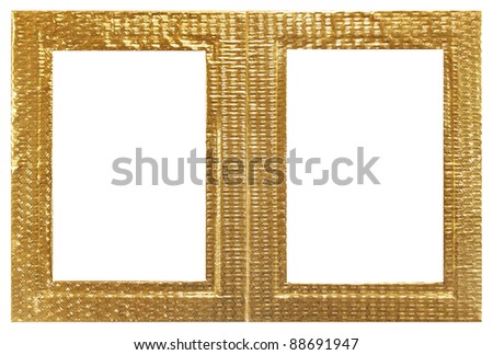 Golden twin photo frame over white background