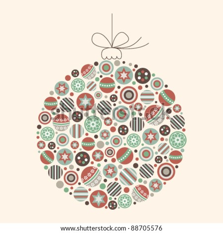 Abstract Christmas bauble created out of many smaller baubles in vintage colors.