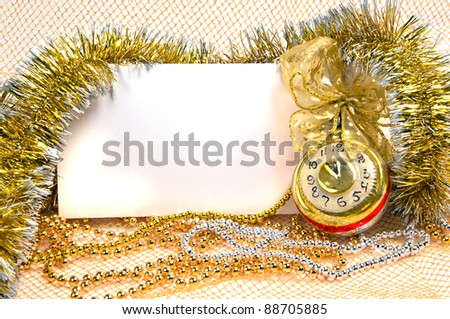 christmas clock with tinsel and postcard on beads