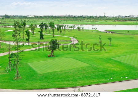 Beautiful landscape picture of a golf court with trees