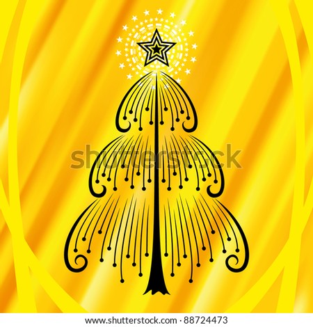 Vector Christmas tree with orange shine background