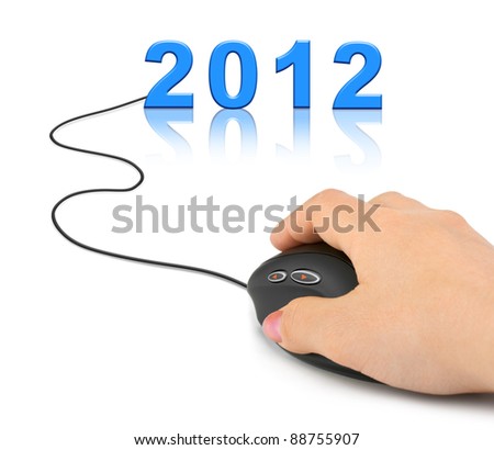 Hand with computer mouse and 2012 - new year concept