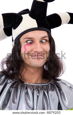 jester joker making a face on white background