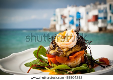 A prawn starter at a seaside restaurant in Greece. Royalty-Free Stock Photo #88804282