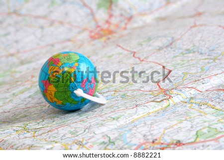 globe on background of map Royalty-Free Stock Photo #8882221