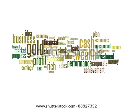 Wealth management portfolio info-text graphics and arrangement concept on white background (word clouds)