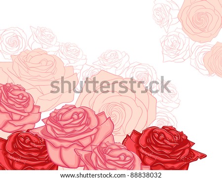 Beautiful floral background with pink and red roses