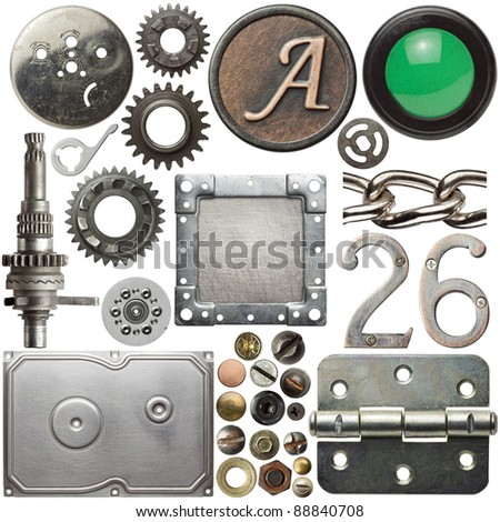 Screw heads, cogs, frames and other metal details