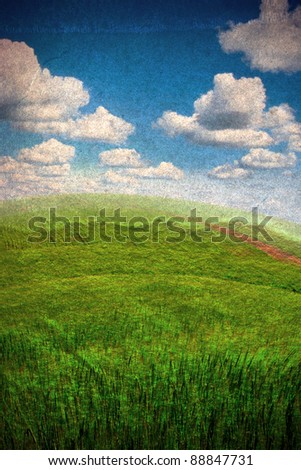 old photo vintage landscape with summer fields
