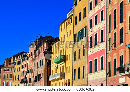 historic buildings in Camogli, Genoa, Italy Royalty-Free Stock Photo #88864882