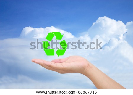 Recycle logo concept and hand