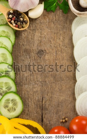 Healthy vegetable food and wood background board