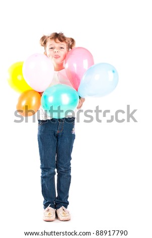 laughing girl with color balloons