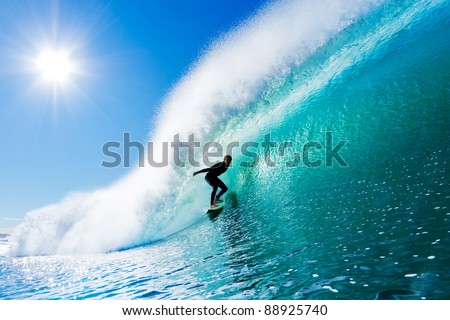 Surfer on Amazing Blue Wave Royalty-Free Stock Photo #88925740