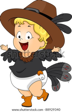 Illustration of a Baby Dressed as a Turkey
