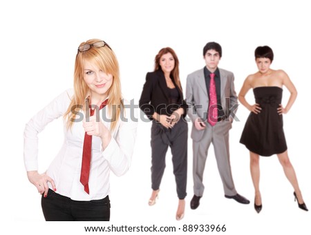 Successful happy business team, isolated on white.