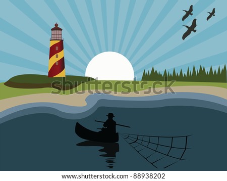 fisherman on sea near lighthouse