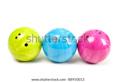 Bowling Ball three different colors on a white background
