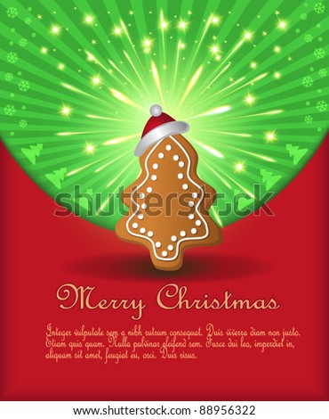 vector Christmas congratulations red green tree gingerbread