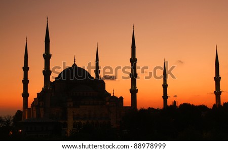 Blue Mosque in Istanbul, Turkey.Picture taken in sunset.