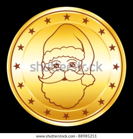 Santa claus golden coin for gift or christmas budget concept. Vector icon.