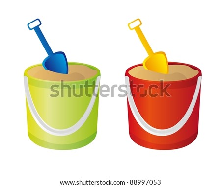 green and red sand bucket, and shovel vector. illustration Royalty-Free Stock Photo #88997053